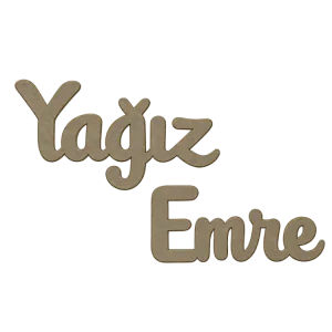 İsme özel ışıksız ahşap duvar süsü, gri çift isim düz zeminde; iki satırlı yerleşim ve ahşap dokusu belirgin